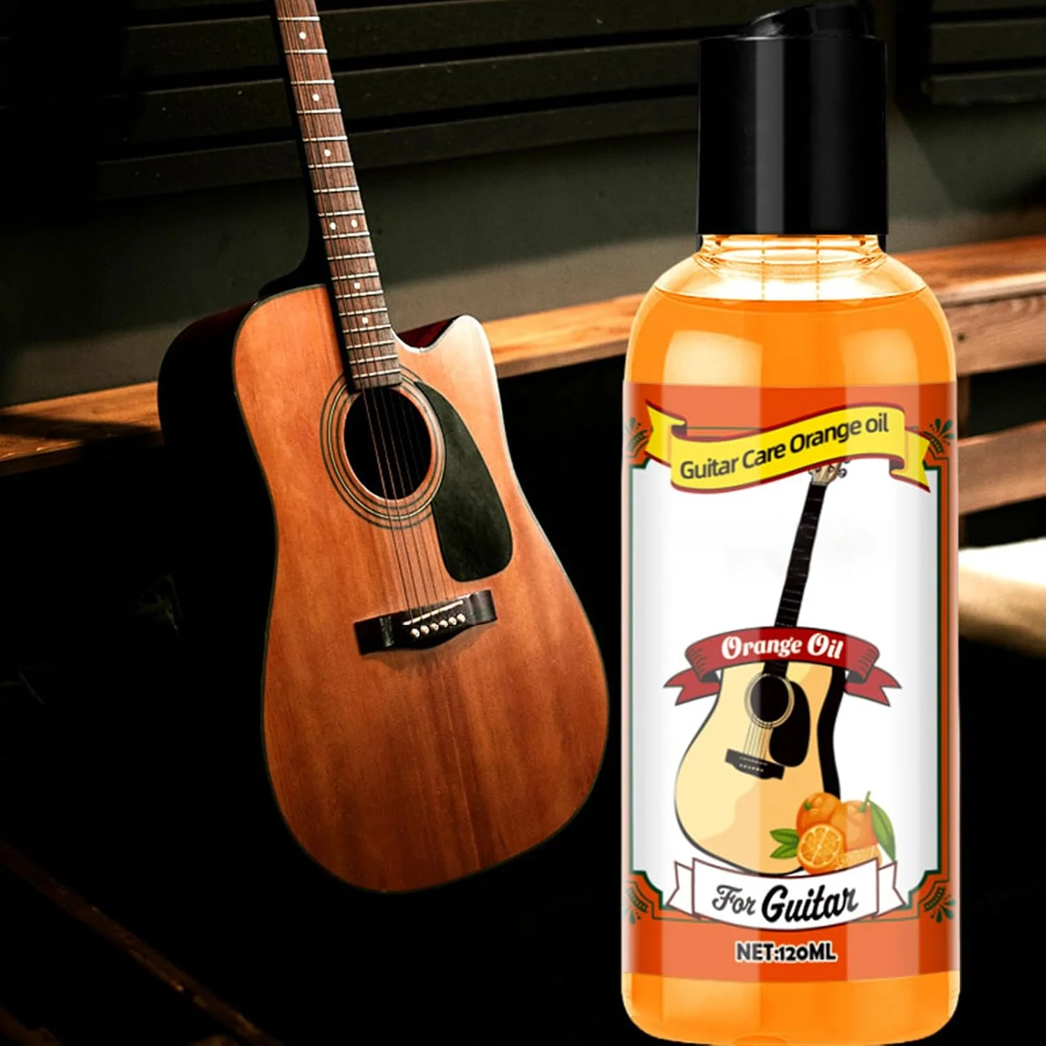 Professional 120ml Guitar Care Orange Oil, Fingerboard Cleaner and Polish, Anti-Drying Fretboard Care for Acoustic Bass Ukulele