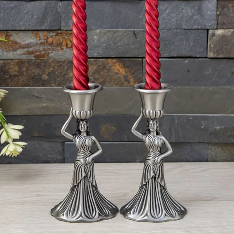 

2Pcs/ Set Bronze/ Tin Color Metal Canlesticks With Character Design Candle Container For Ling Room Decoration CH04