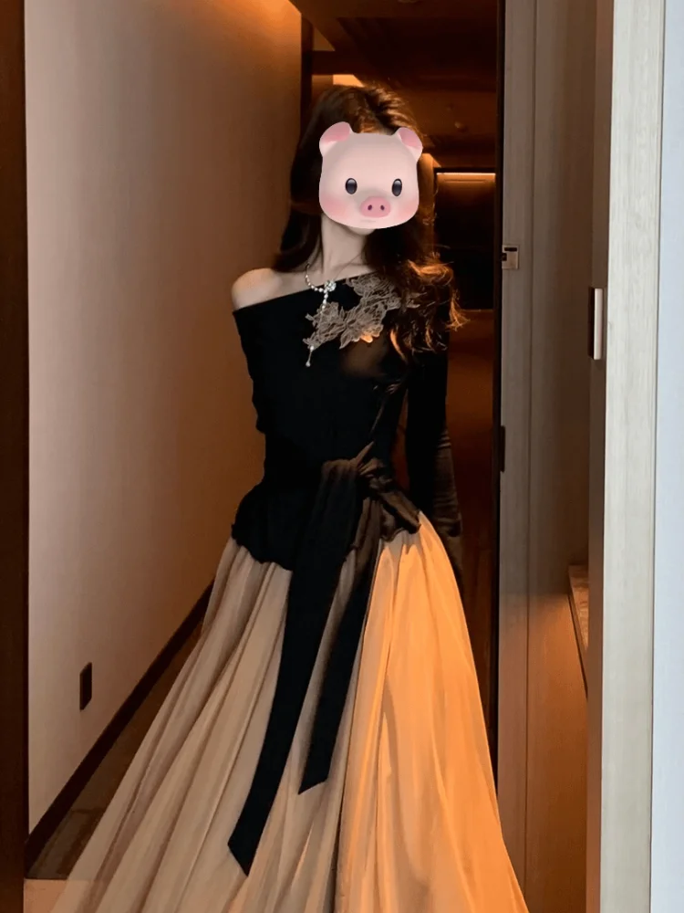 

Romantic Gentlewoman's Spring New Arrival Two-Piece Set with Draped Skirt And Embroidered Top Women's Faion Ensemble