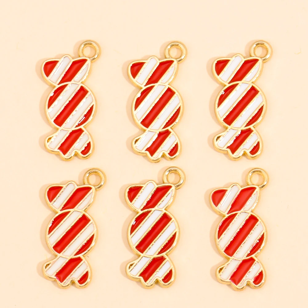 10 Stück Mix Weihnachts-Charms, 12 Stile, glänzender Zirkon, Schneeflocke, Weihnachtsbaum, Süßigkeiten-Anhänger, Ohrringe, Halskette für DIY-Schmuckherstellung – Detail 12