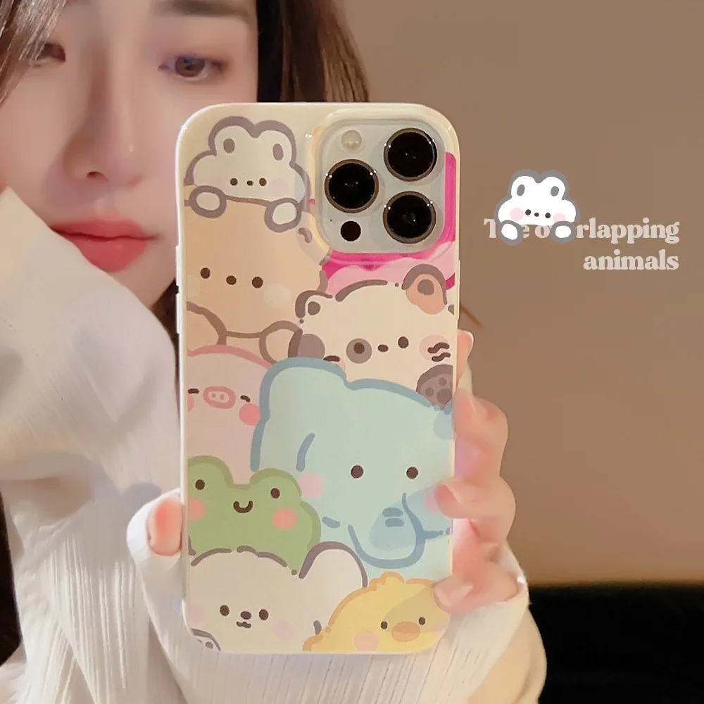 Cartoon Cute Animal Rabbit Frog Elephant Cat Phone Case for IPhone16 15 14 12 13 11 Pro ProMax Plus X XR Shockproof Phone Cover