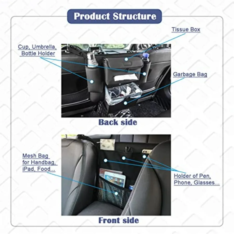 Car Accessories, Trash Bag Garbage Can, Recycle Bin for Rubbish Waster Litter, Organizer Storage Container Between Front Seats,