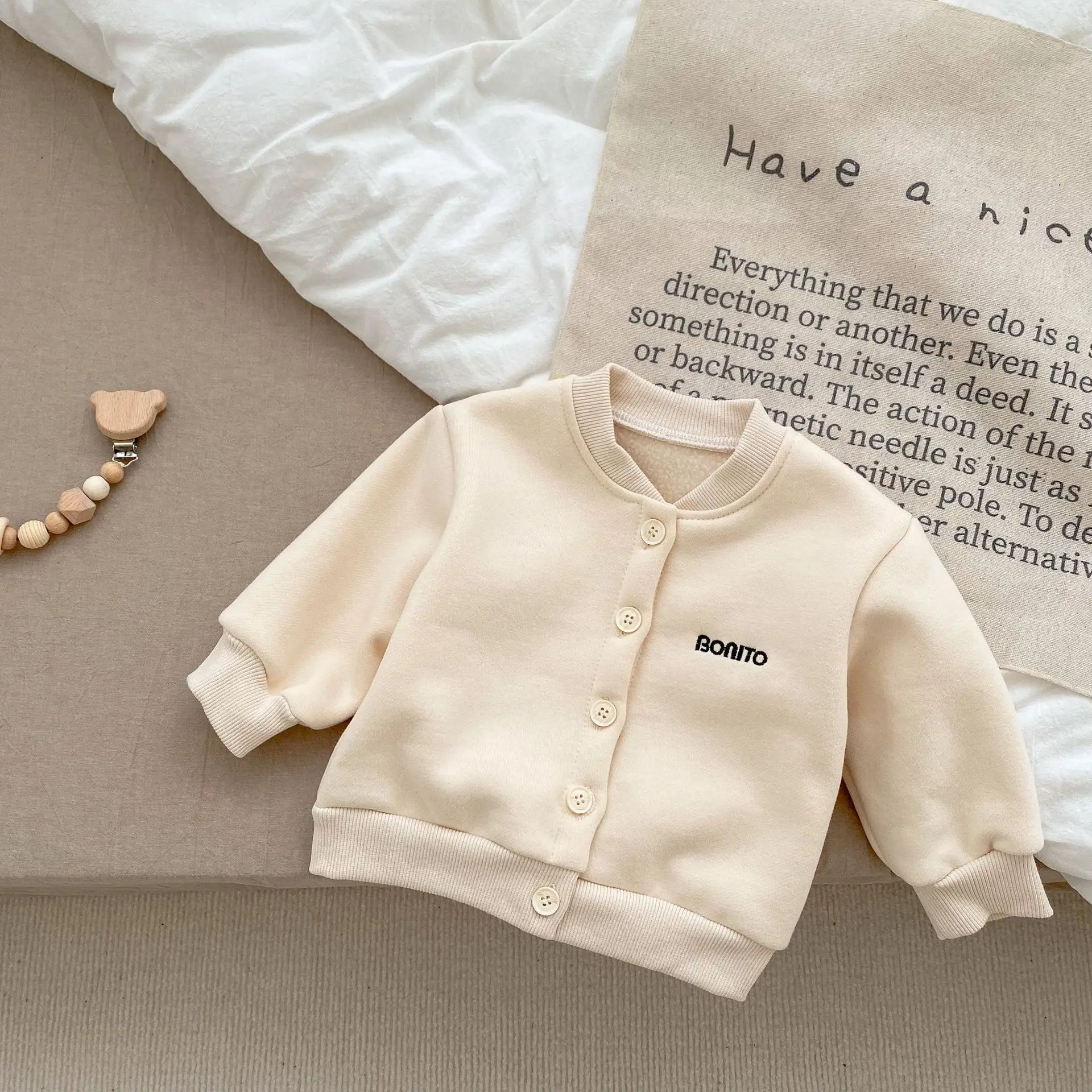 2024 Autumn Winter New Baby Boy Warm Coat Infant Letter Embroidery Cotton Jacket Girls Casual Cardigan Sweatshirt Kids Clothes