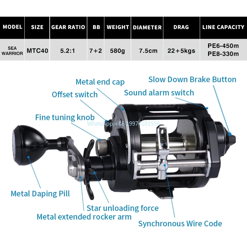 C40 F Vollmetall-Sea Warrior-Jigging-Rolle Benutzer definierte Salzwasserboot-Angel rolle 22 7KG Drag Brass