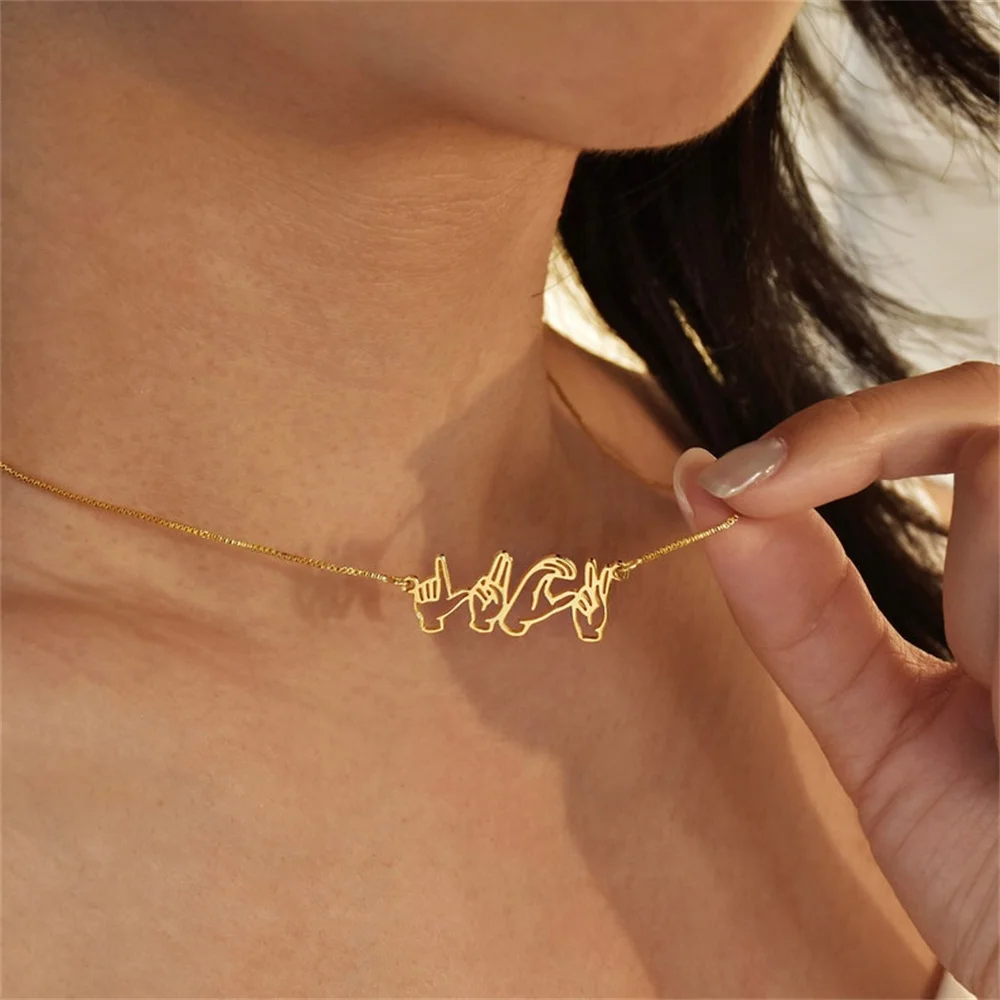 Personalized Custom Sign Language Name Necklace ASL Necklace Custom Name Necklace Gold Color Stainless Steel Necklace Jewelry