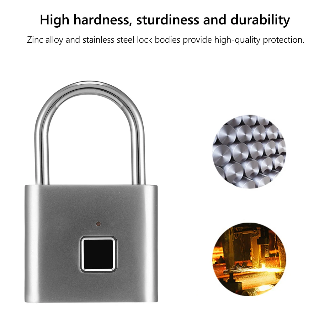 O10 Smart Biometric Thumbprint Door Padlocks Rechargeable Door Lock Fingerprint Smart Padlock USB Keyless Quick