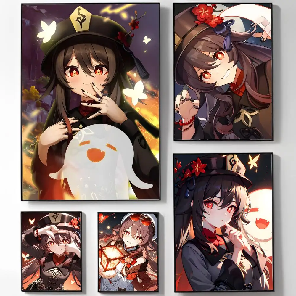 Cute Fantasy Gaming G-Genshin Impact Hu Tao Cute Poster High-definition Art Sticker Self Adhesive Waterproof Home Decoration