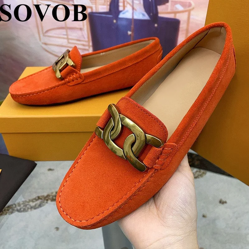 Spring Autumn Retro Metal Buckle Decorative Flat Shoes Women Round Toe Versatile Loafers Daily Casual Driving Shoes Bean Shoes