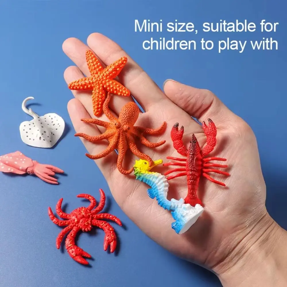 12pcs Plastic Sea Life Animals Model Shark Turtle Crab Starfish Ocean Animals Ornaments Handmad Multicolor