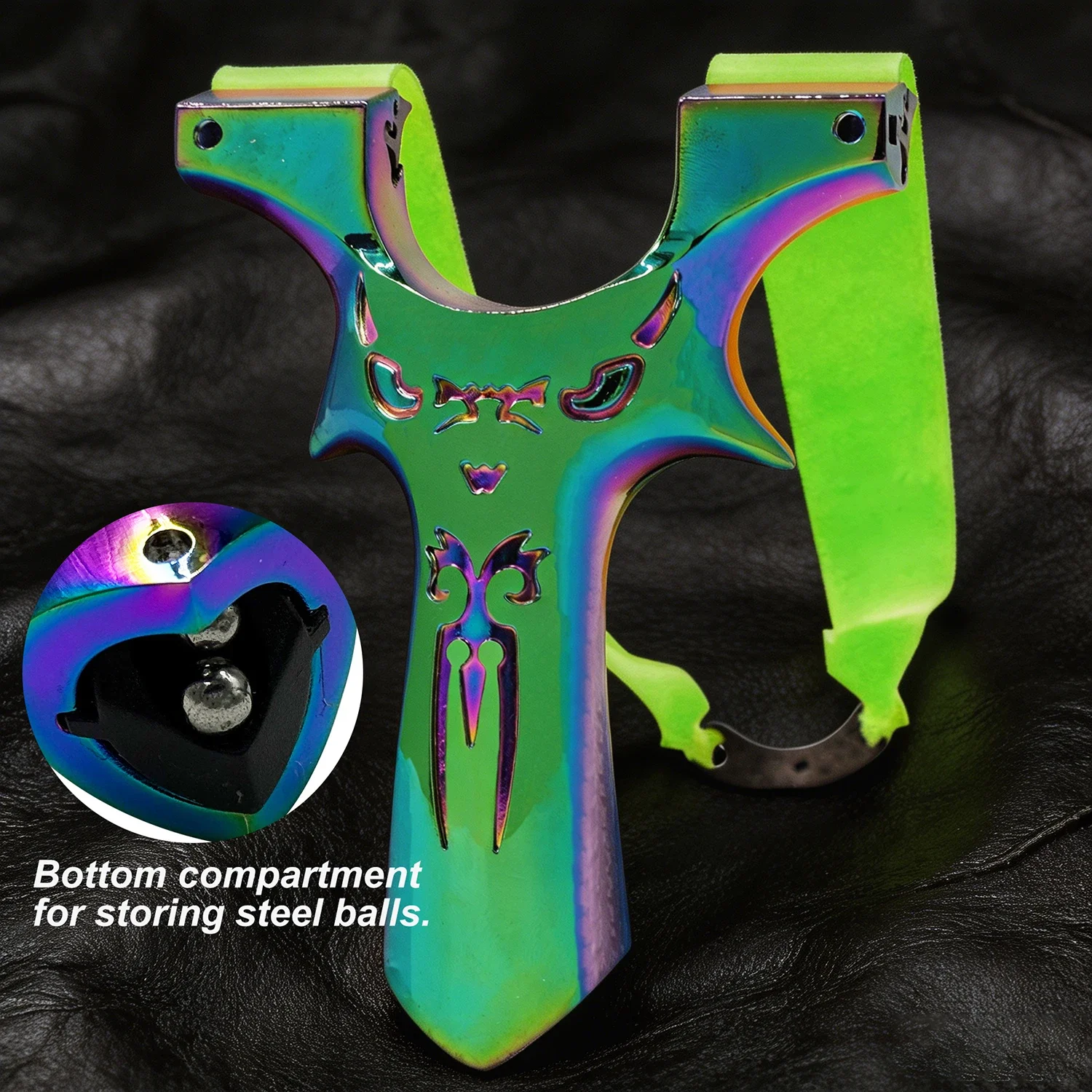 

Aluminum Alloy Colorful Slingshot Full Metal 9025 Dragon Tooth Hunting Slingshot With Steel Ball Storage Design At The Bottom