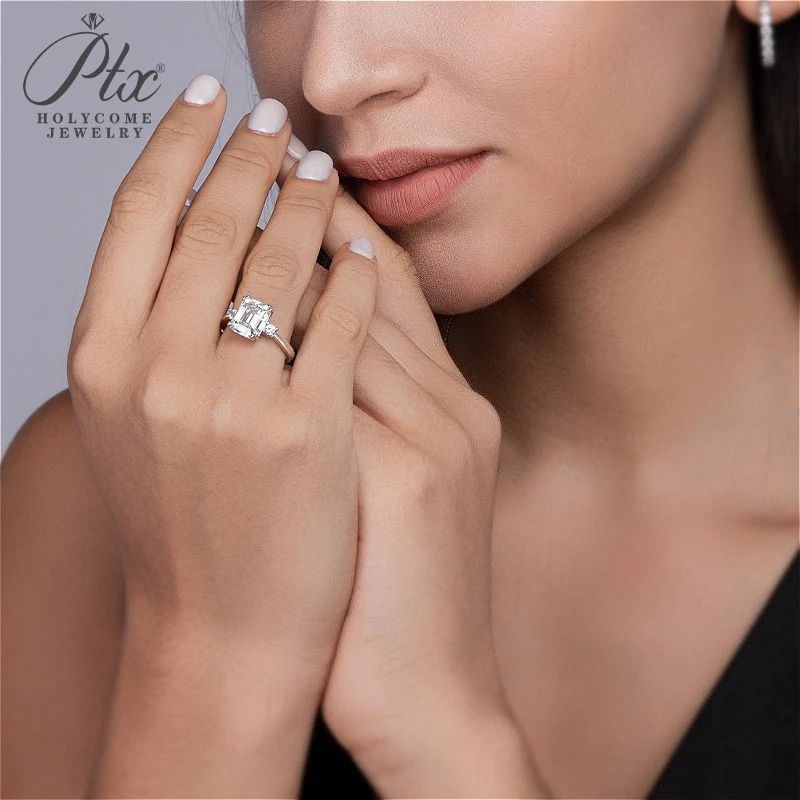 Moissanit-Ring im Smaragdschliff, D-Farbe, 925 Sterling Silber, 18K Gold Plattiert, Verlobungs- und Ehering, Luxuriöser Hochqualitäts-Schmuck – Detail 16