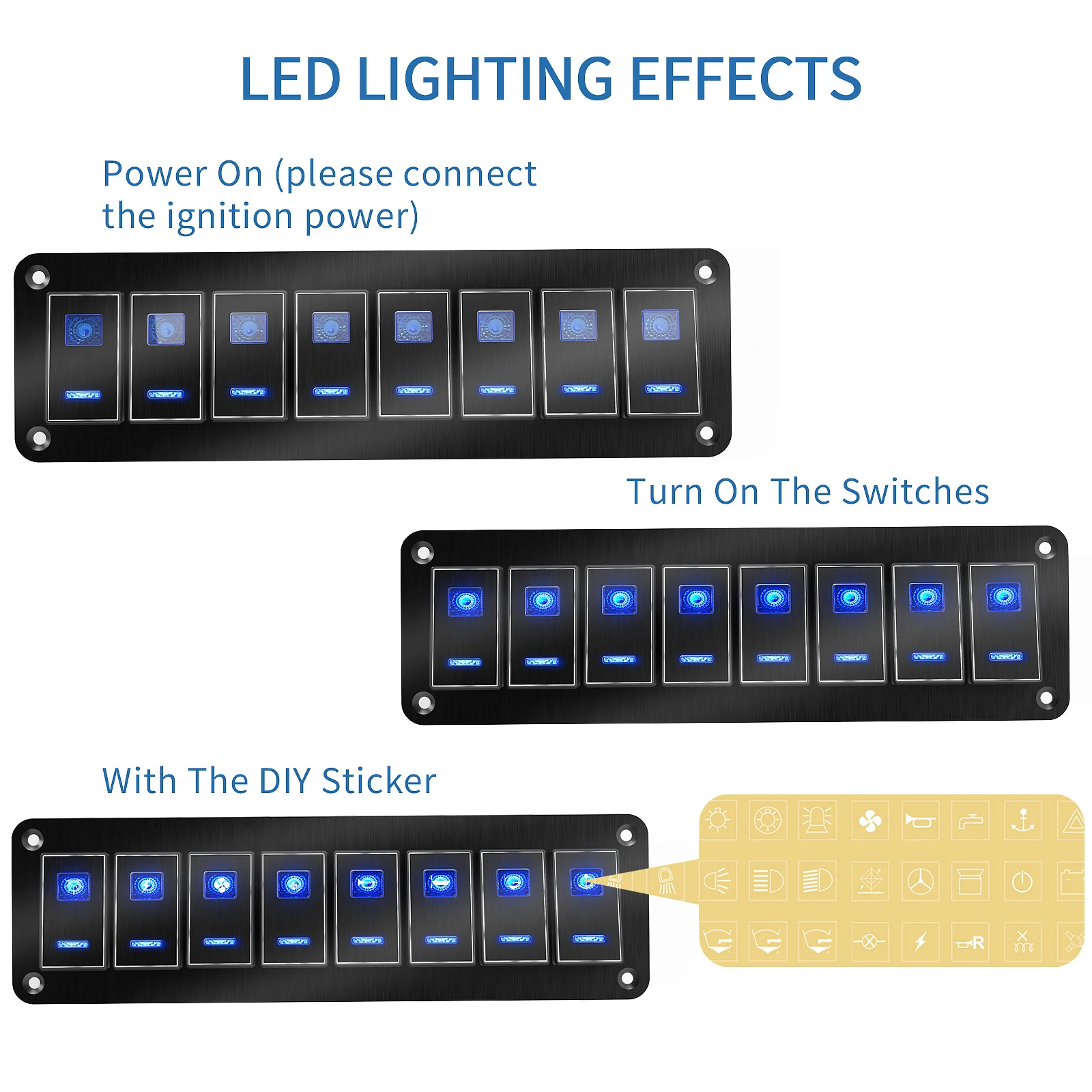 New Waterproof Metal 2-8 Gang Dual LED Marine Boat Car Switch Panel Marine Auto Truck Rocker Switch Panels for Cars