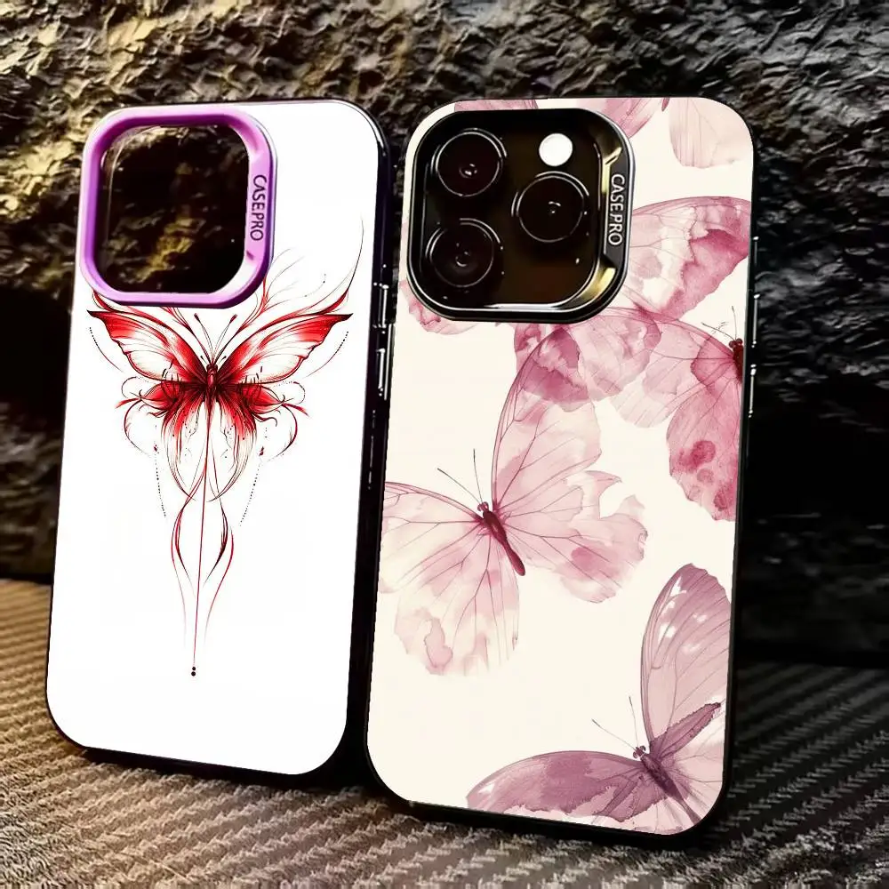 

B-Butterfly Phone Case For iPhone 17,16,15,14,13,12,11 Plus,Pro Max,XS,Colorful Silver Phone case Funda Cover