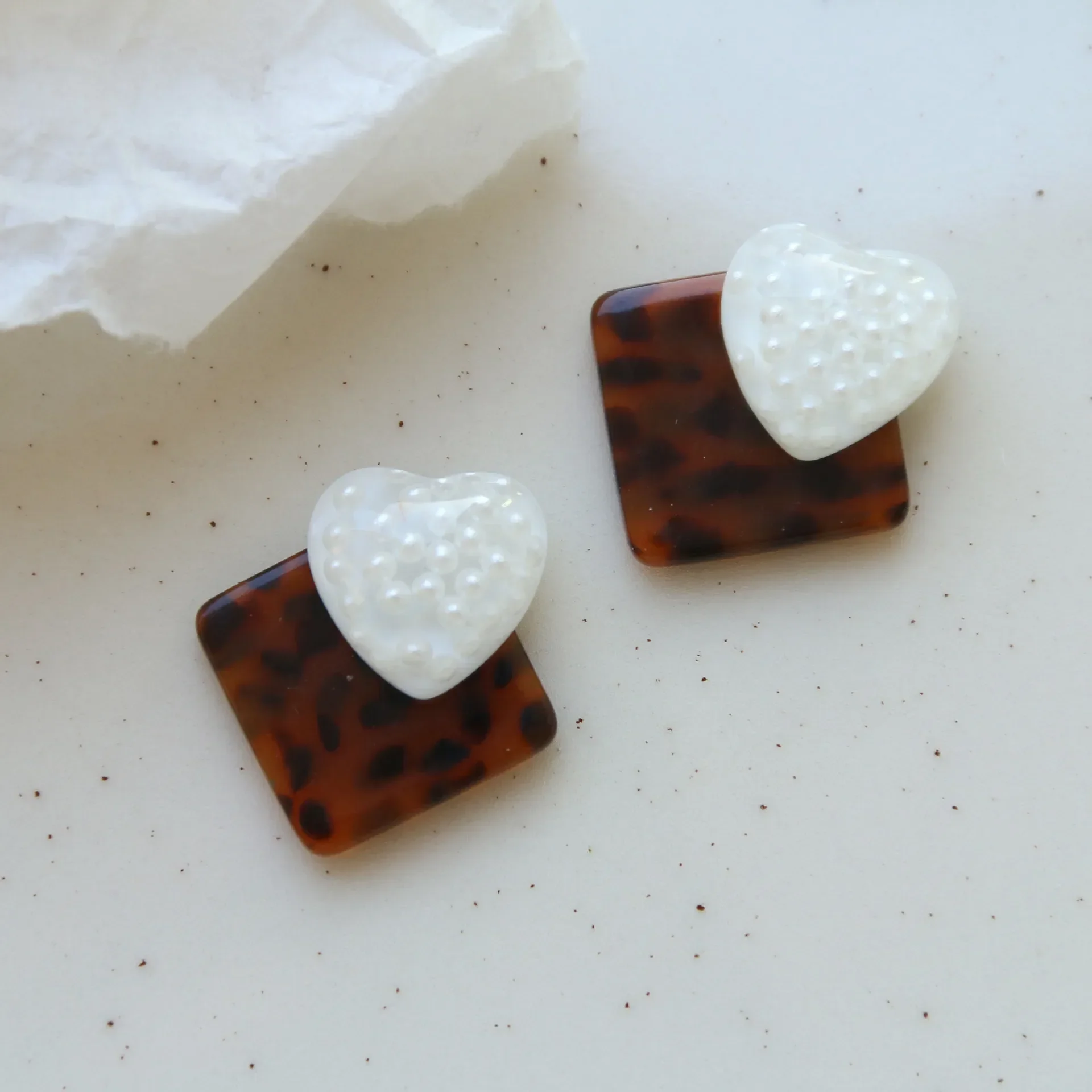 5pcs geometric square coffee spot leopard pattern acrylic acetate accessories Flat Back Cabochon For DIY Jewelry Making