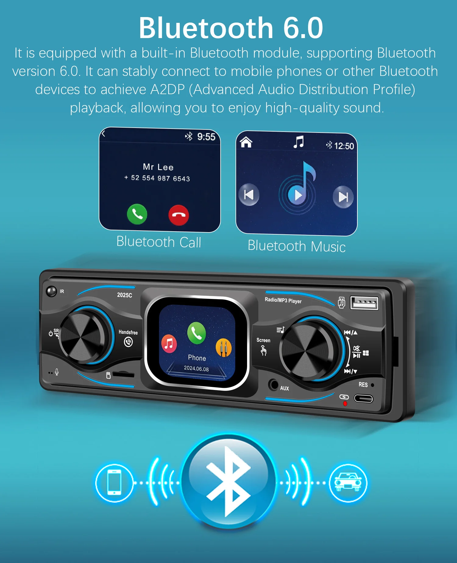 ESSGOO Single 1 Din Universal MP3 FM Player Car Stereo Radio Bluetooth 6.0 Handsfree USB/AUX with DAB+ 7 color Remote Control