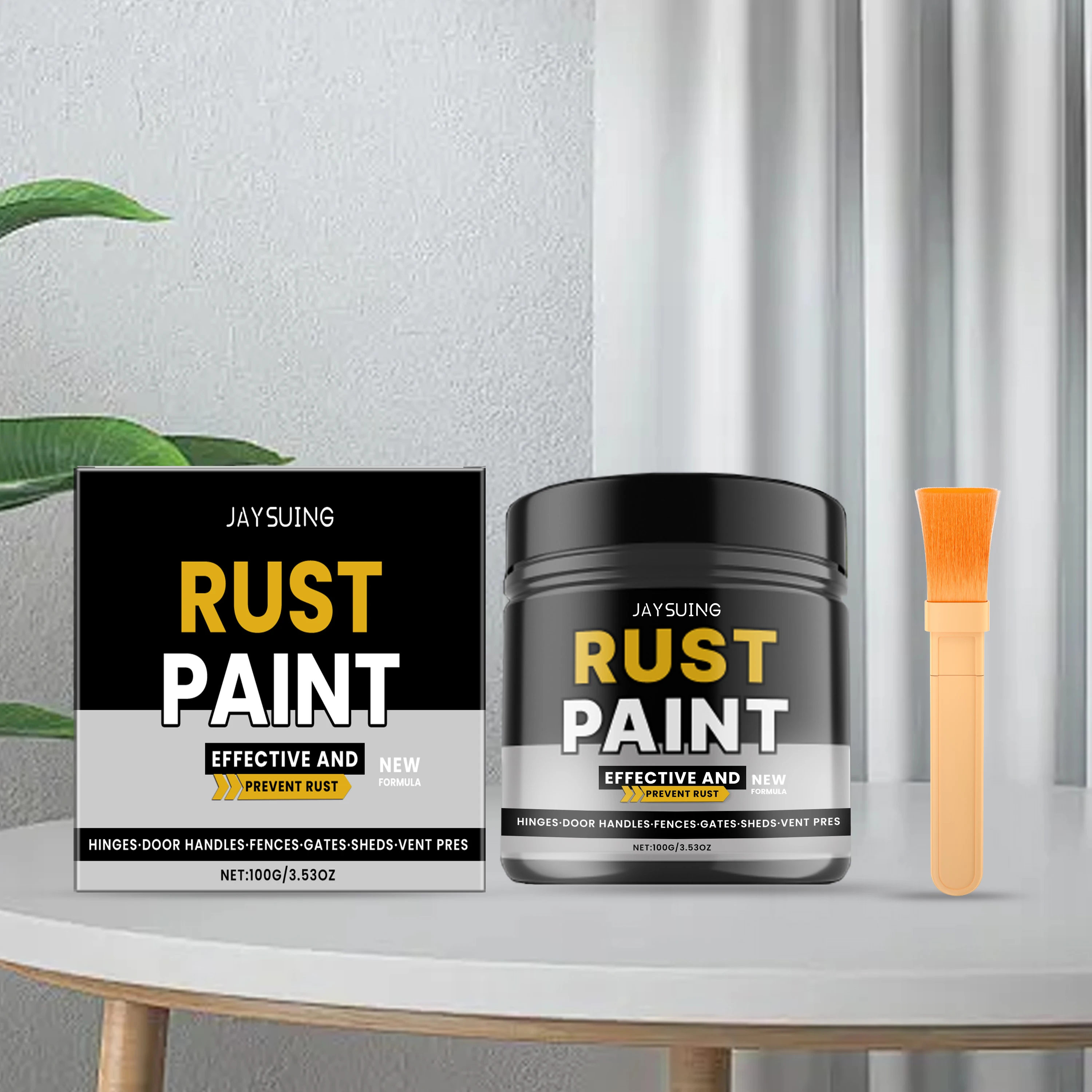 Grey Anti-Rust Paint for Metal Water-Based Weatherproof Rust Reformer Protective Metal Paint with Brush for Home Gate Fence