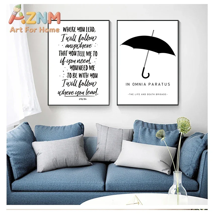 AZNM In Omnia Paratus Umbrella Canvas Wall Art Gilmore Girls Quote Text Art Print Unframed Canvas Poster for Bedroom Living Room