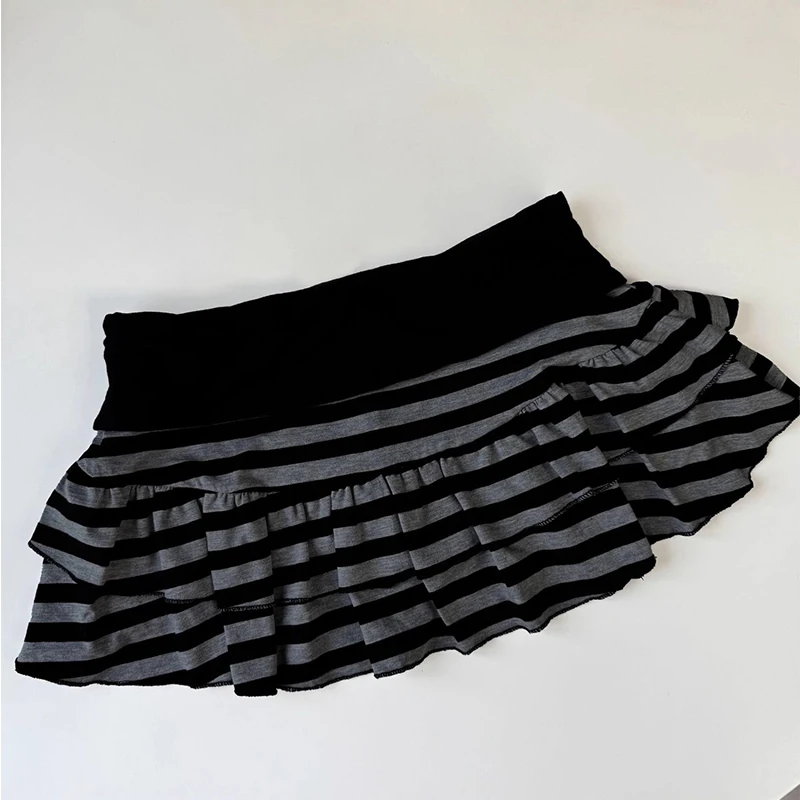 Summer sweet style niche spice girl Joker mini skirt va va voom striped contrast A-line skirt Y2k Style