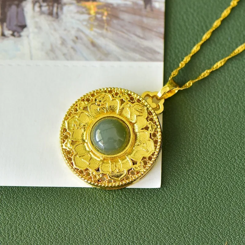 Copper Inlaid Hetian Jade Hollow Fashion Pendant