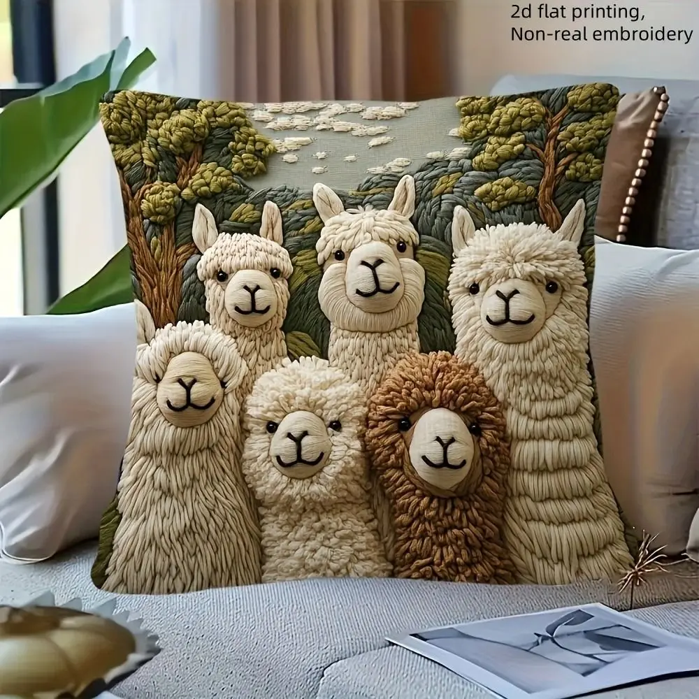 Creative 45cm Pillow Case Alpaca Print Bohemian Style Decorative Pillowcase Vintage Flower Sheep Throw Cushion Bedroom Accent