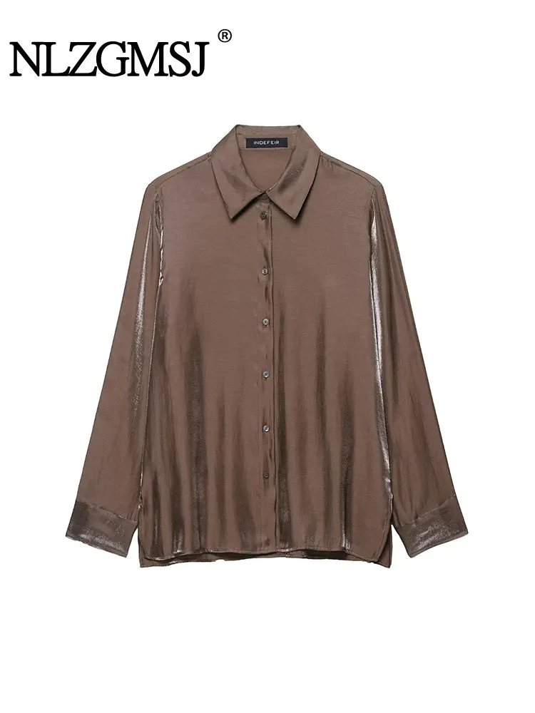 

NLZGMSJ провисающие рубашки для женщин, рубашка с длинными рукавами, топ 2025, элегантная однотонная женская рубашка, модная офисная одежда