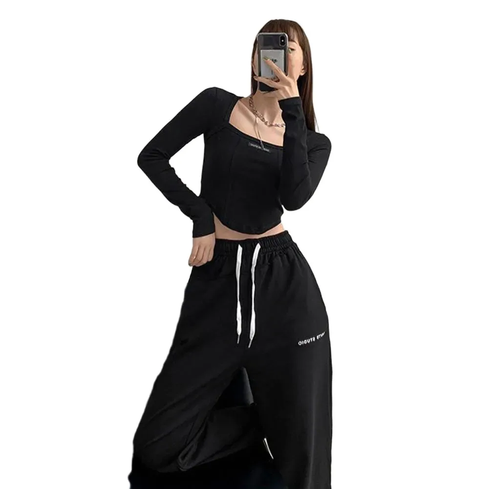 

Women Slim Fit Crop Top For American Bone Fish Pattern Long Sleeve Square Collar T Shirt Casual Holiday Daily Wear