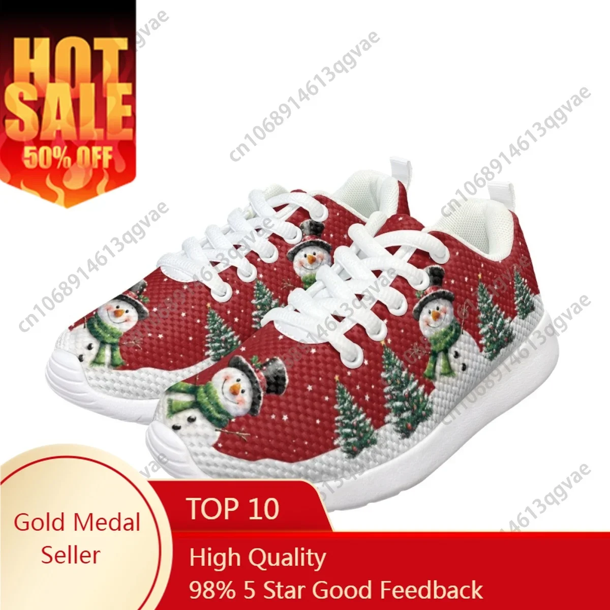 2025 New Christmas Snowman Custom Children Sneakers for Kids School Flats Breath Lace-up Shoe Lightweight Dropshipping Wholesale