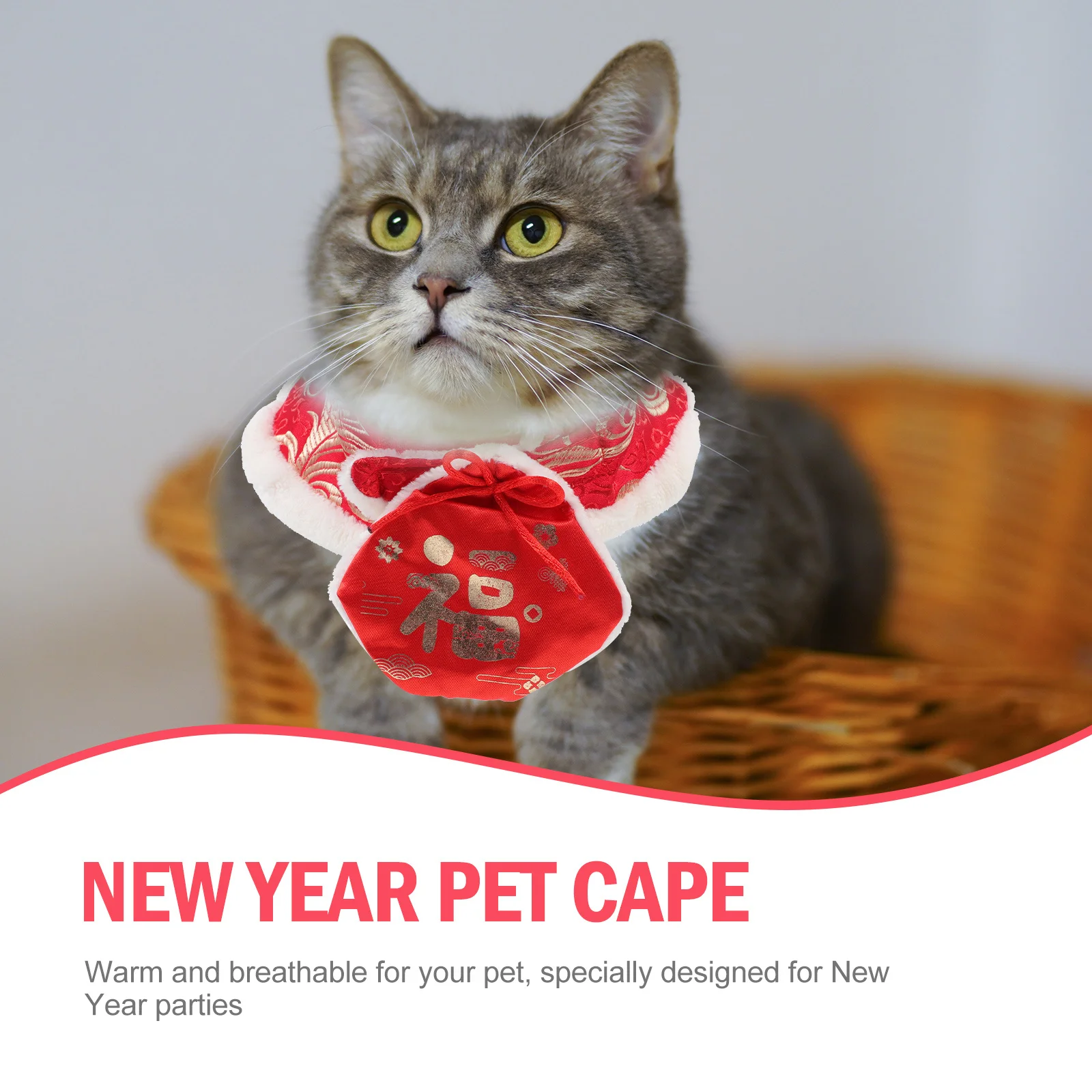 Stylish Pet Cloak for Cats Dogs New Year Winter Party Outfit Warm Breathable Comfortable Easy Wear Gift for Pet Lovers Family