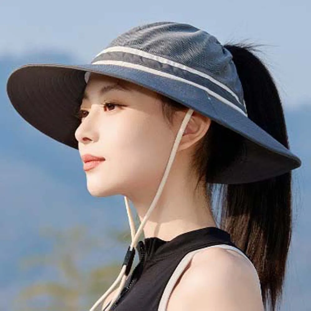 

Windproof Rope Top Mesh Fisherman Cap Portable Breathable Sunshade Alpine Hat Cotton Wide-Brimmed Summer Basin Cap Men