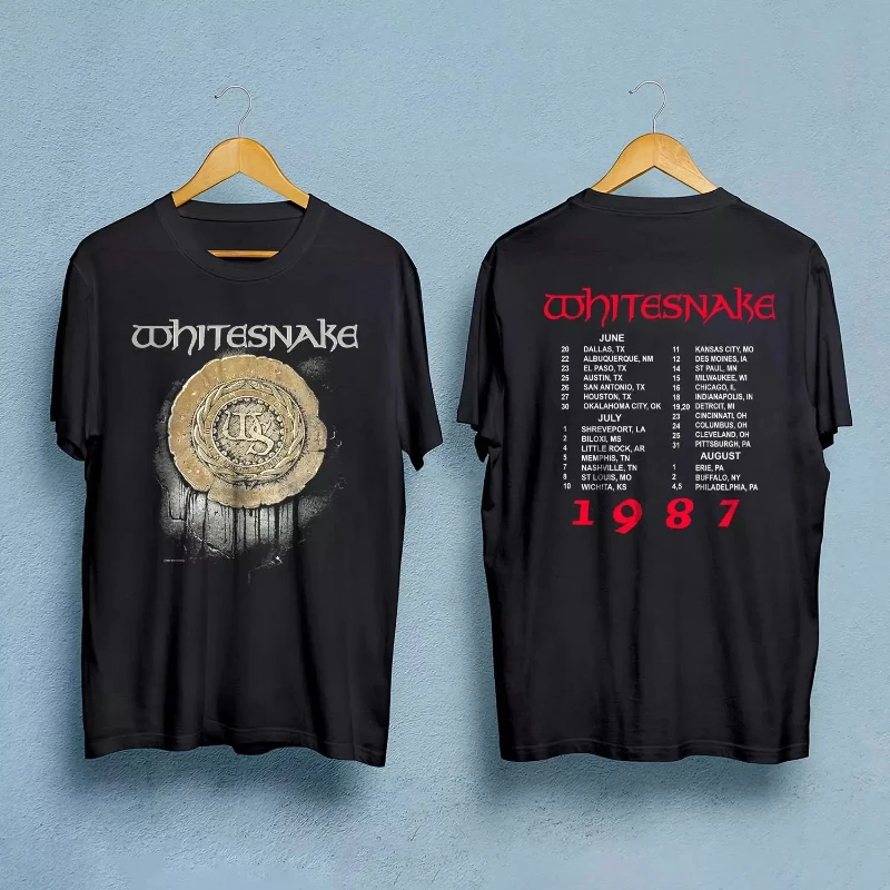 80s Retro White Snake Self-Titled Album 1987 Tour T-Shirt, Pure Cotton, Couple Streetwear, Shirt/T-Shirt  oversized t shirt