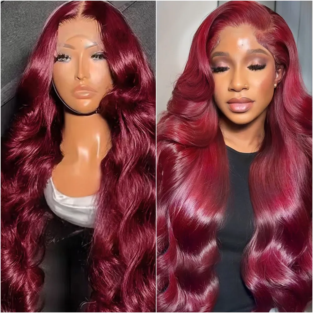 

99j Бордовый объемная волна 100% человеческие волосы 13x6 HD Прозрачный парик фронта шнурка 13x4 вьющиеся волосы 30 36 дюймов Бразильские волосы для женщин