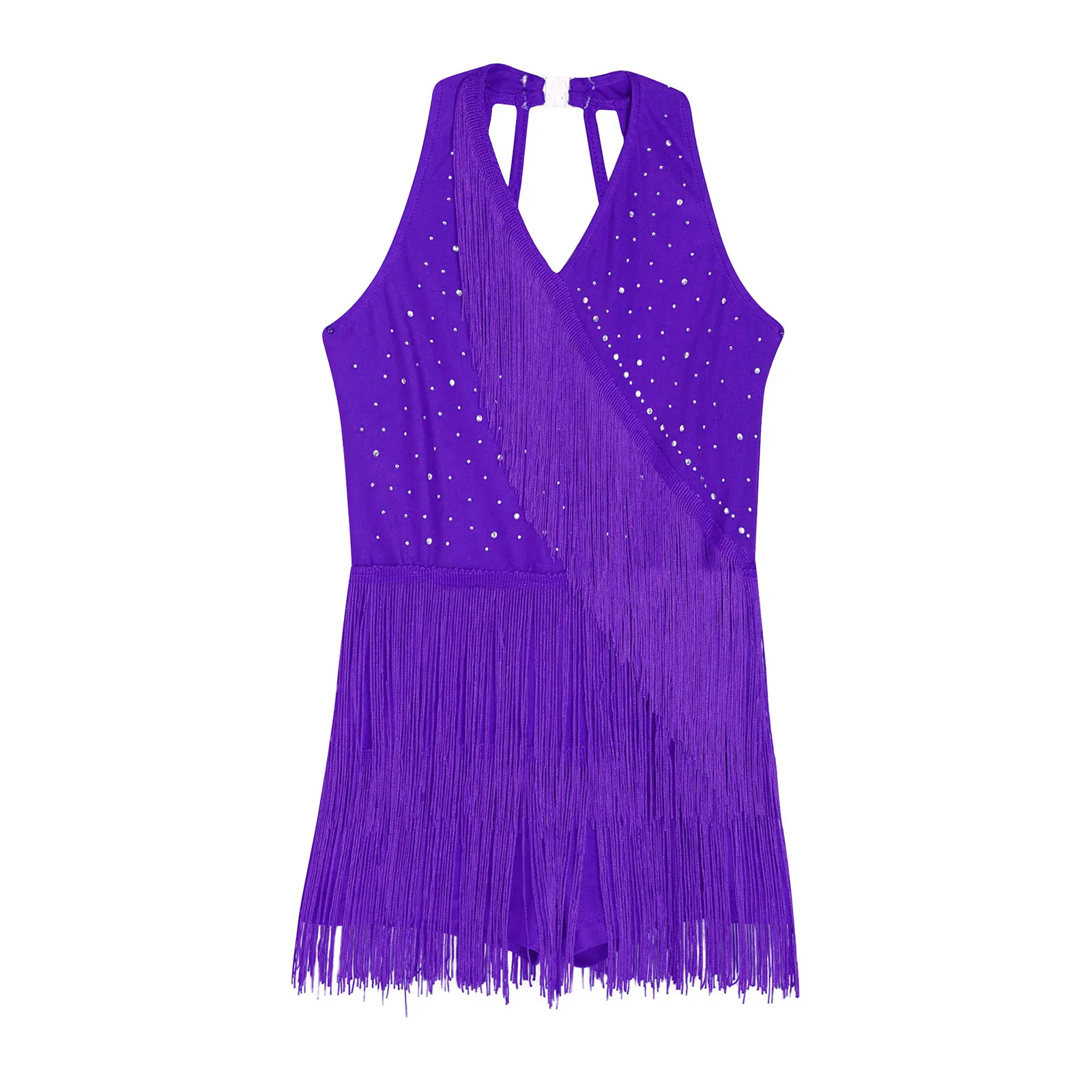 Teens Girls Rumba Chacha Latin Dance Costume Fringe Leotard Kids Sleeveless Tassel Jumpsuit Tango Dress Stage Dancewear Outfits view 2