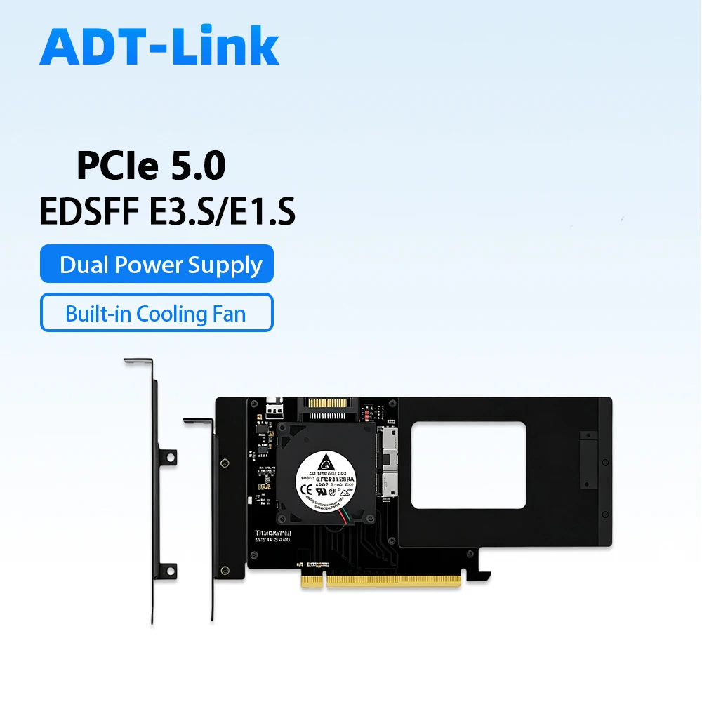 PCIe 5.0 X16 EDSFF E3.S&E1.S SSD Adapter GenZ-2C Dual NVMe Expansion Card Cooling Fan SATA15P PCIe Dual Power for Server Desktop