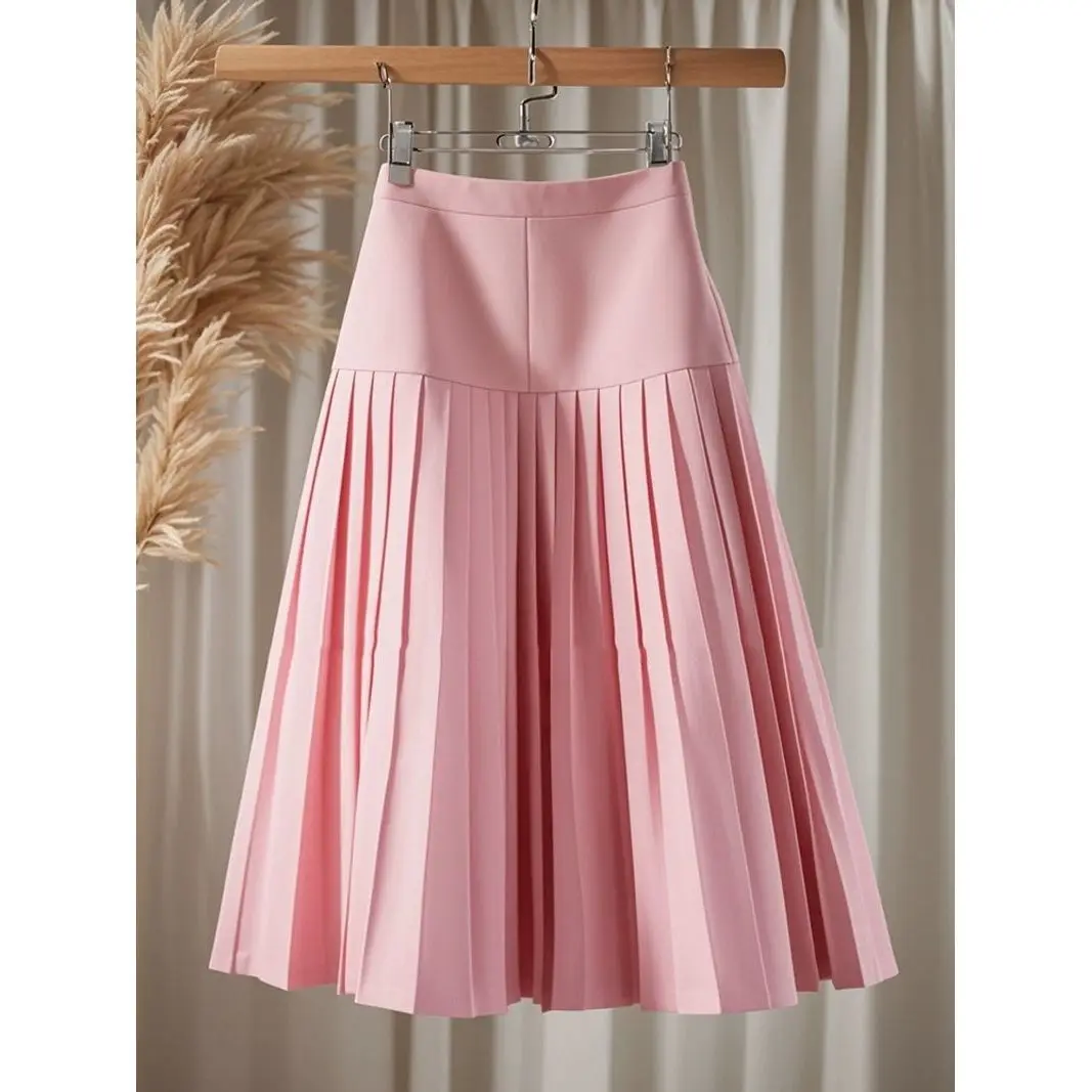 

Elegant Stylish Color-blocked Pleated Skirt Luxury Designed Slim-fit Mid-length A-line Skirt Versatile Summer Outfit Office Lady