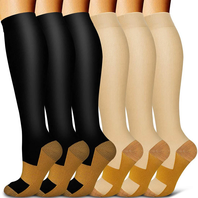 

1 Pairs Women and Men Copper Black Compression Socks Anti-Fatigue Pain Relief Graduated Copper Ion Compression Sport Socks