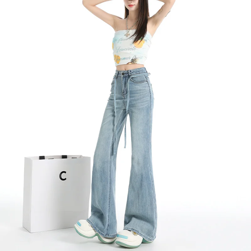 Ou Ruofeng Korean version of drawstring high waist non-stick leg micro-pants female slim jeans (extended)