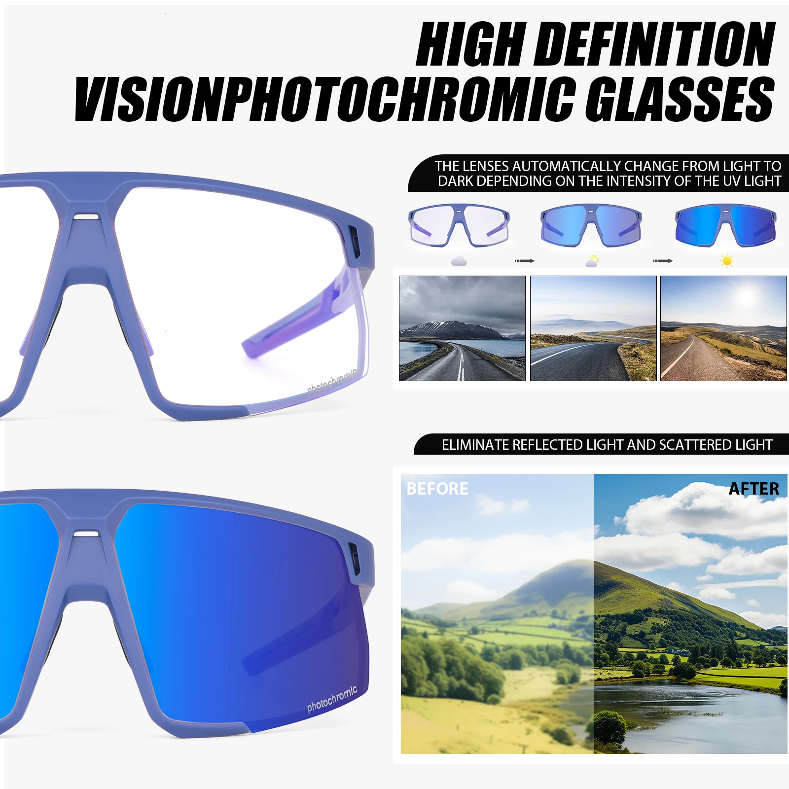 Kapvoe Sports Photochromic Cycling Glasses MTB UV400 Protection Glasses Fishing Hiking Eyewear Men Women Outdoor Riding Glasses