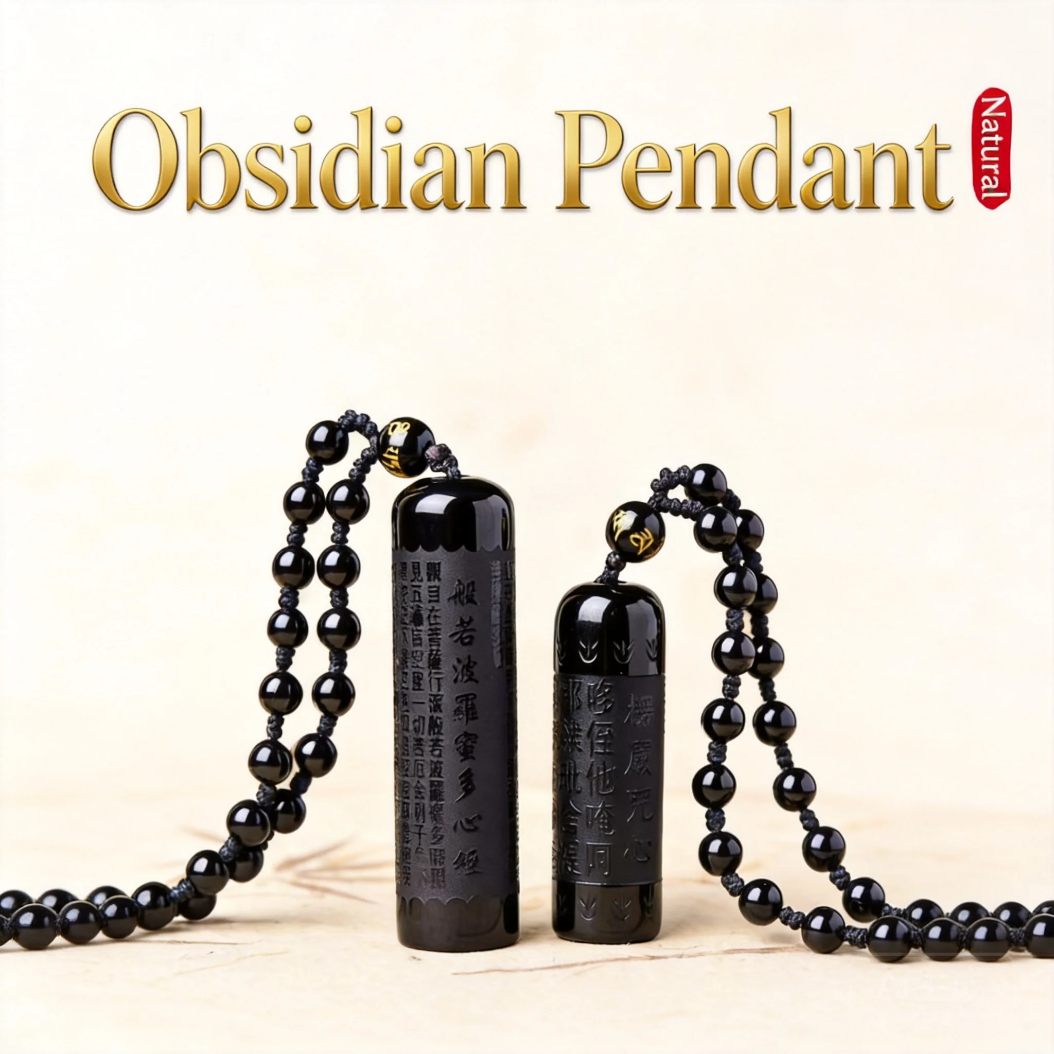 Natural Black Obsidian Prajna Paramita Heart Sutra Pendant Chinese Style Lucky Blessing Wealth Attracting Good Fortune Necklace