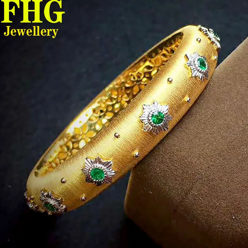 Au750 18K Yellow Gold Natural Emerald luxury  bracelet female bangle wedding birthday party gift