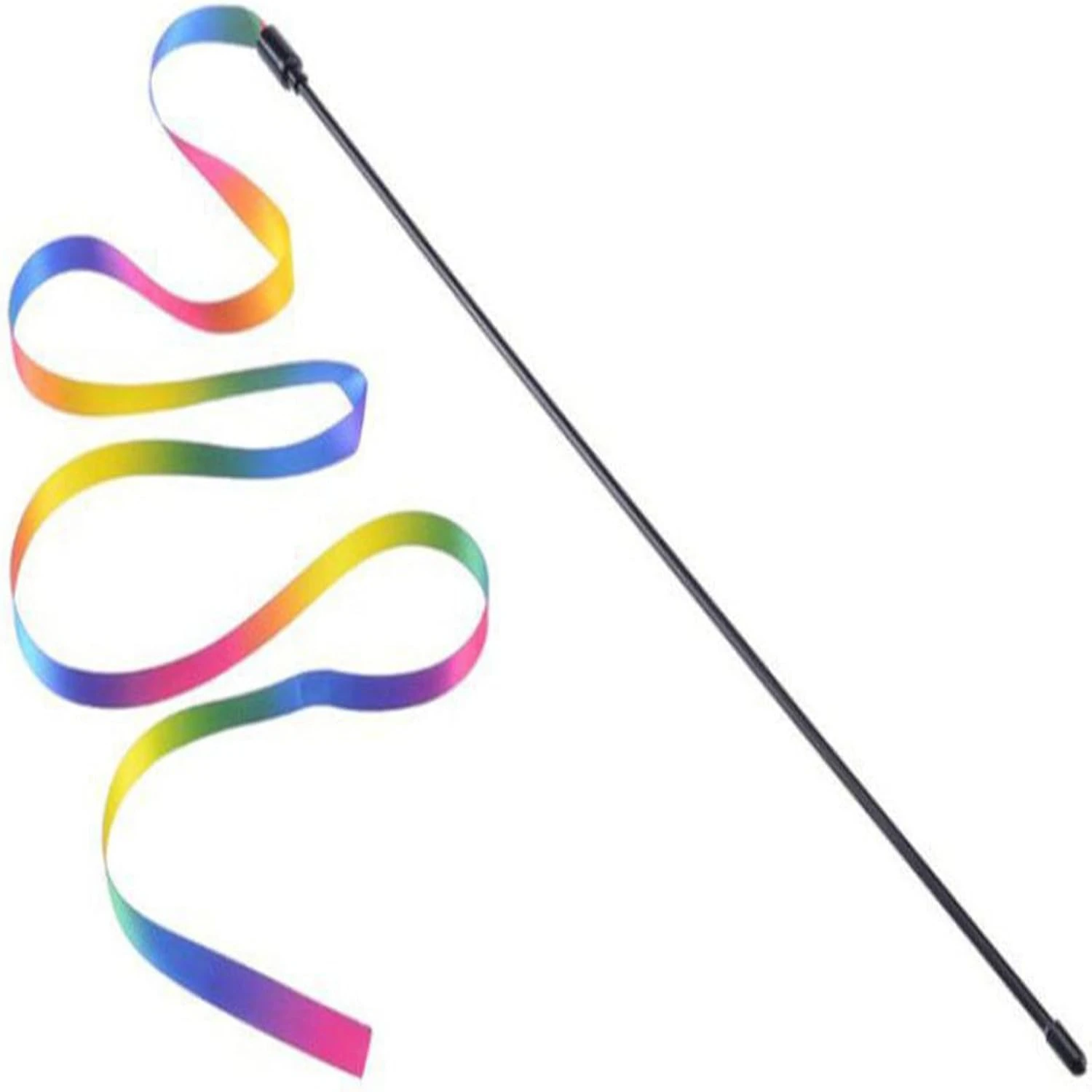 Interactive Cat Rainbow Wand Toys, Interactive Cat Teaser Wand String, Colorful Ribbon Charmer for Most Cats - 2 PCS