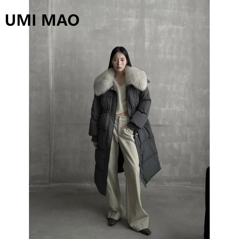 UMI MAO 90 White Duck Down Jacket For Women Winter New Korean 90 Down Fox Big Hair Collar Loose Waist Medium Length Jacket