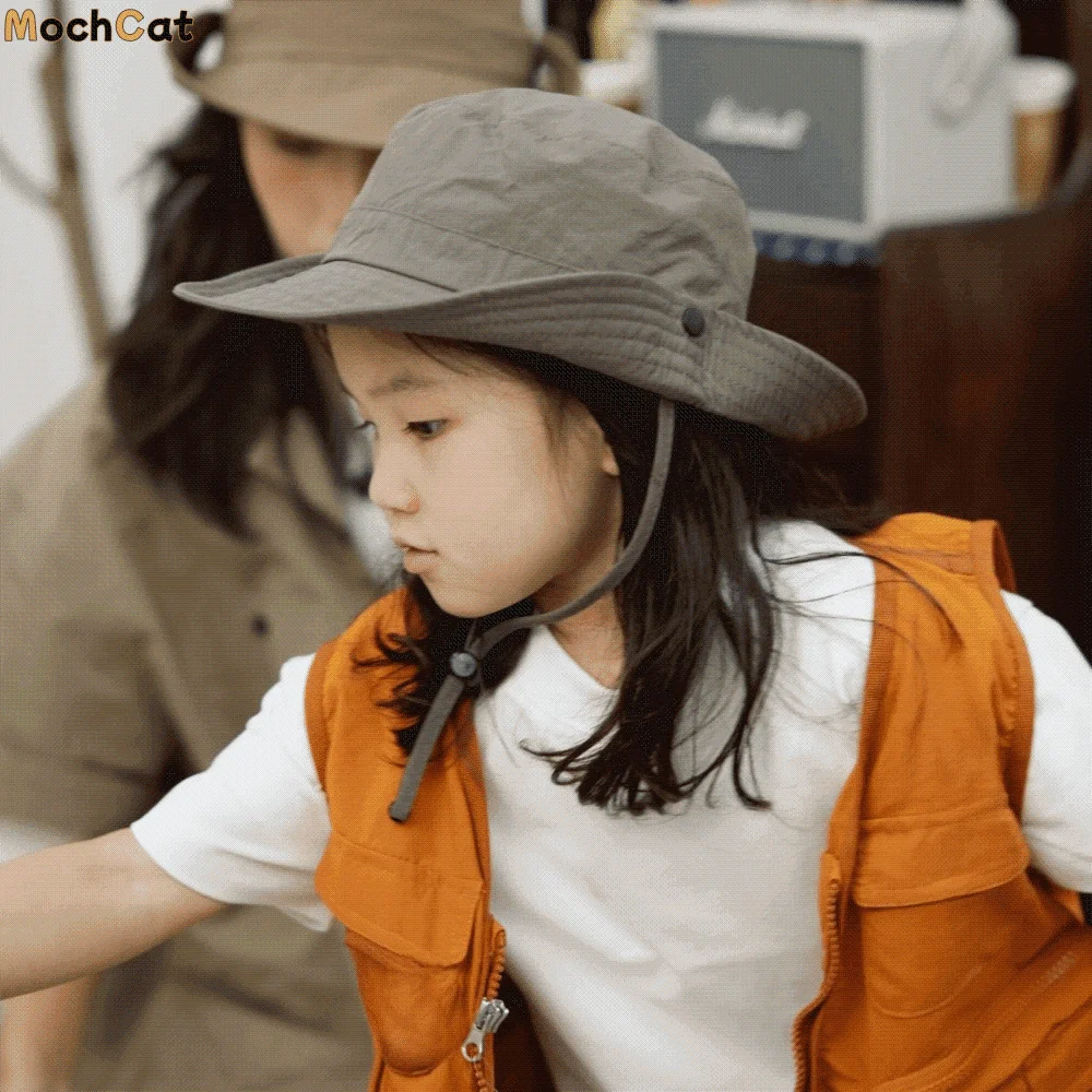 

Quick-drying Kids Camping Hat Windproof Breathable Children Bucket Hat Adjustable Rope Skin-Friendly Children Fishing Hats