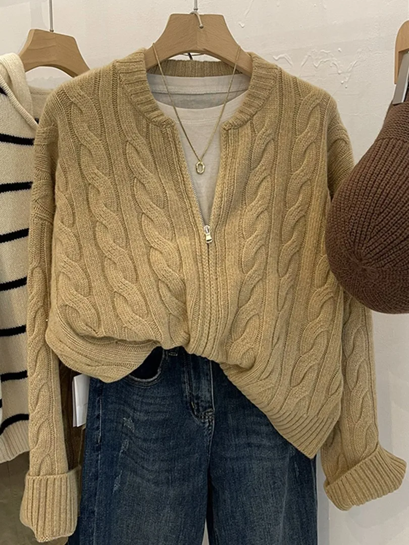 

Очень большой 300-мешочек, осенне-зимний корейский ленивый круглый вязаный открытый кардиган ex Faionable, модный свитер Jaet