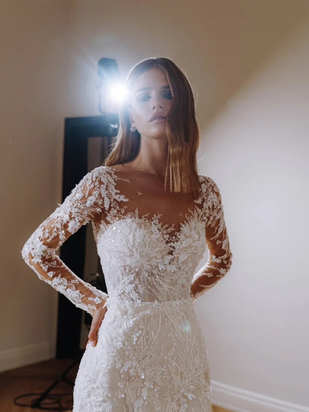 Flavinke, vestidos De novia De sirena con tren desmontable personalizados, bata De manga larga, exquisito vestido De novia con cuentas De lentejuelas, bata De boda