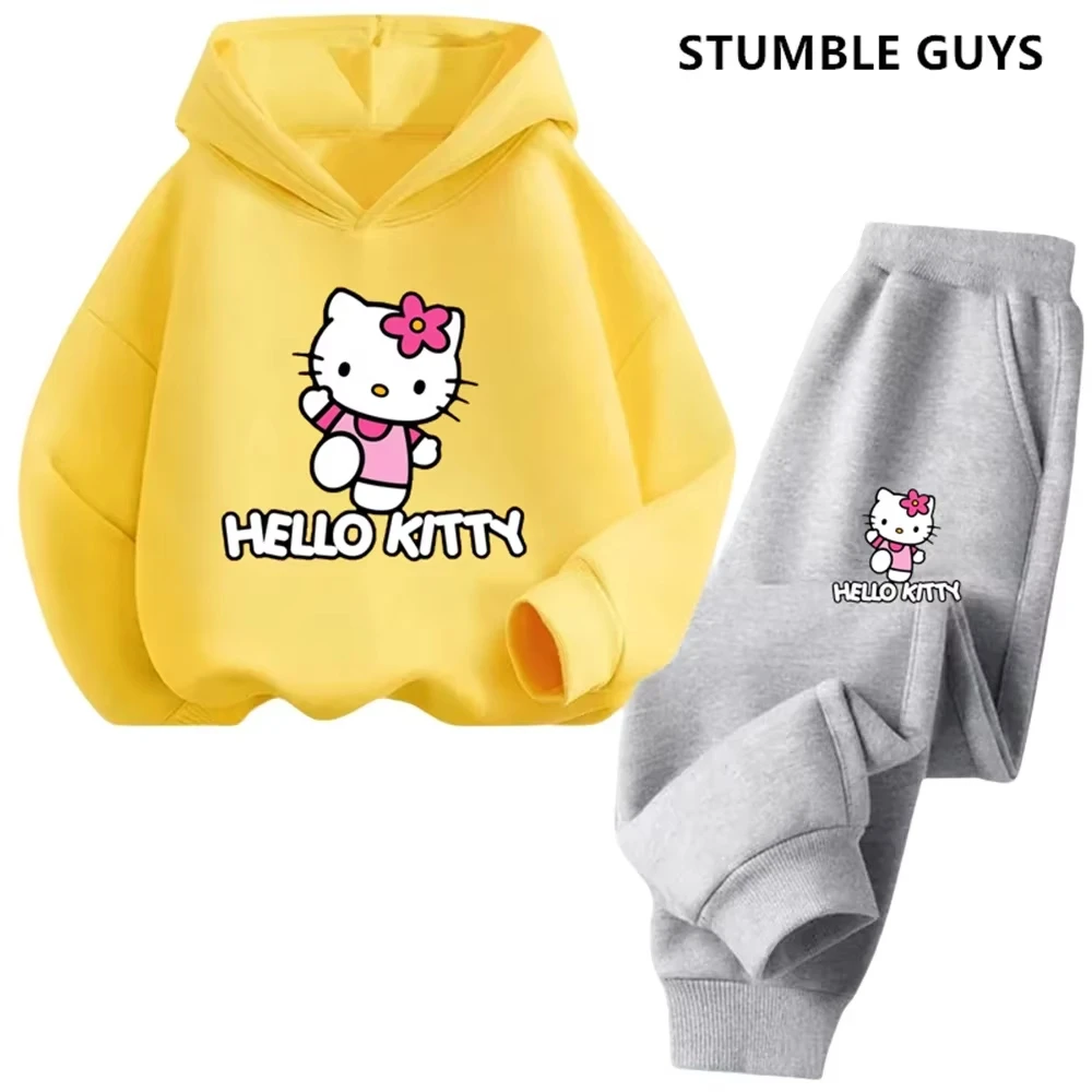 

Autumn/Winter Hoodies Sets Outfit Set Female Hello Kitty Clothes Girls Clothing Tops Pants Suits Men Women's Ports Suits Hoodies
