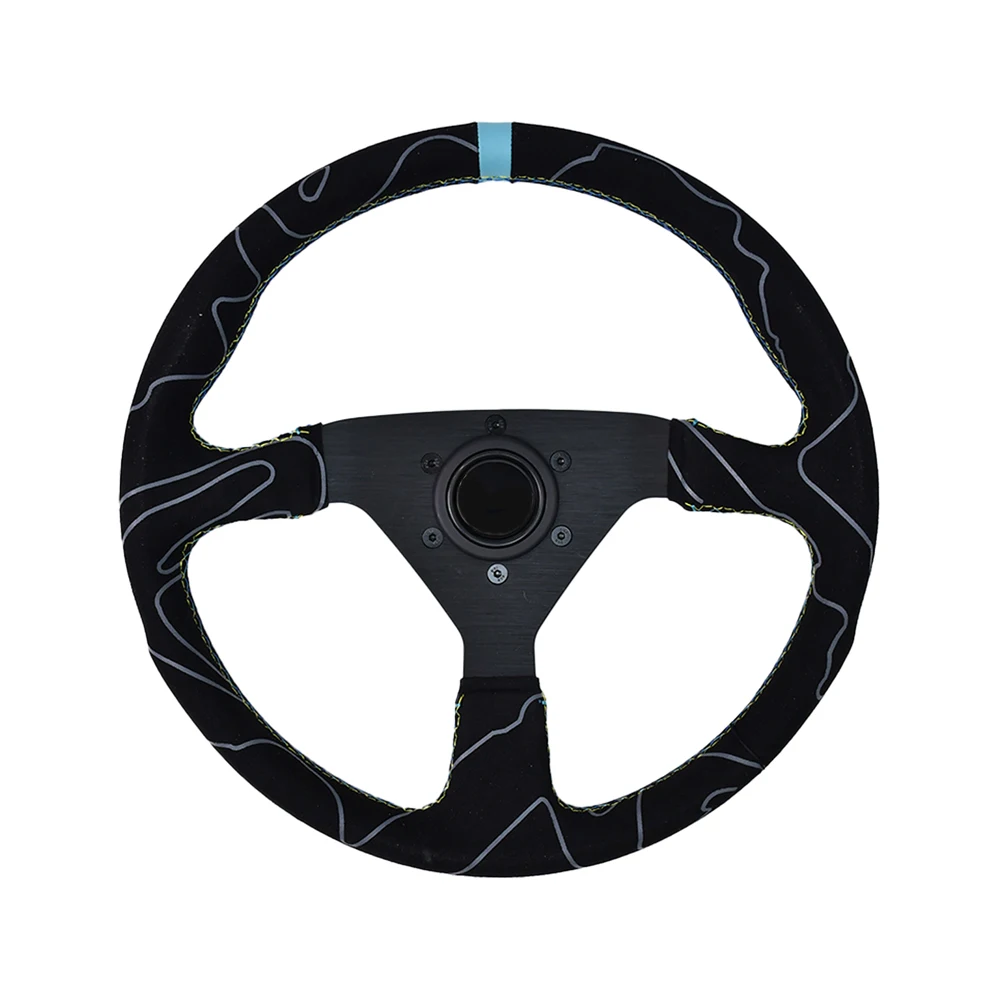 

JDM Style 340mm Racing Sport Steering Wheel Suede Leather Blue Stitching Simulation Steering Wheel for Performance