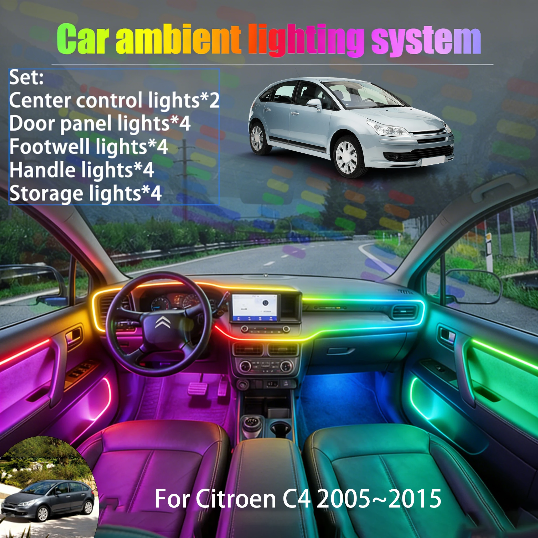 

Для Citroën C4 2005~2015: Комплект светодиодной подсветки салона и багажника 2/18 в 1, USB RGB, с эффектом бегущих огней, автозапчасти
