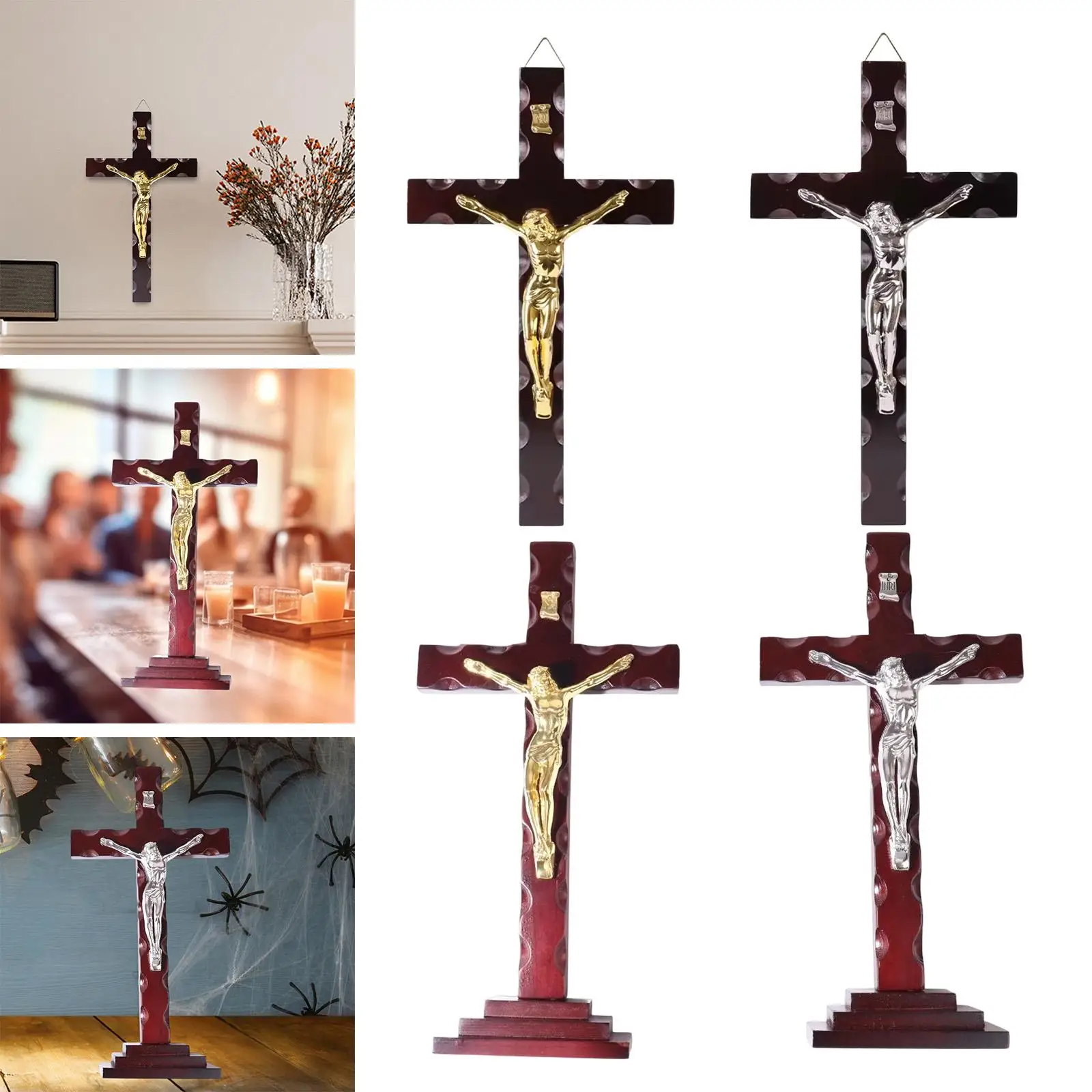 

Деревянная стена Распятие Крест Иисуса Распятие Devout Подарок Святая фигурка Коллекция Художественный орнамент Деревянный декор на Рождество