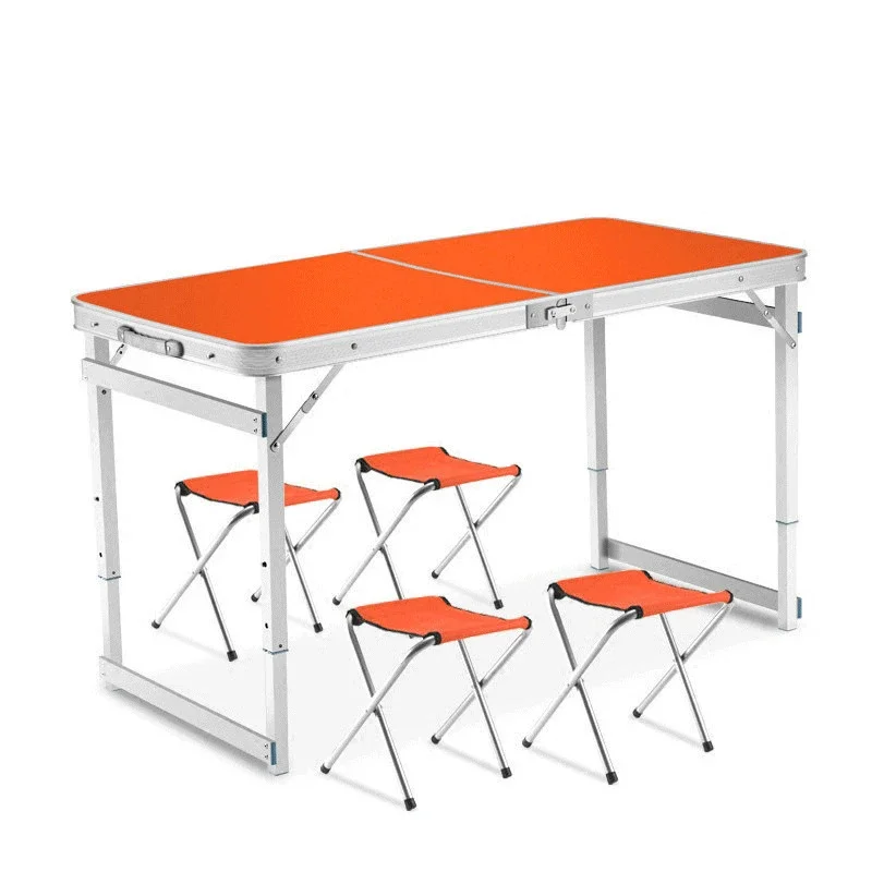 Adjustable Height Portable Folding Camping Table Set With Folding Stools