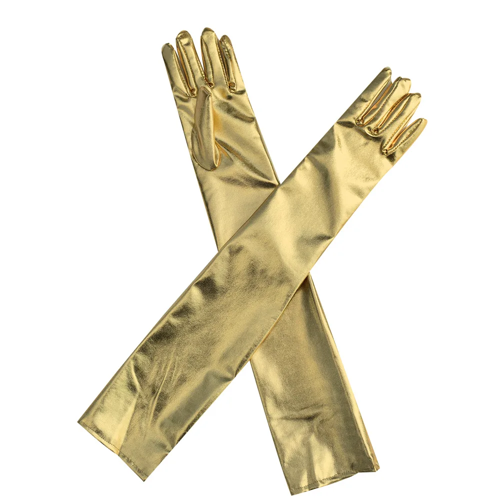 Anime Phosphophyllite Phos Cosplay PU Gloves Accessories Ladies Gold Leather Metallic Gloves Evening Party Performance Mittens